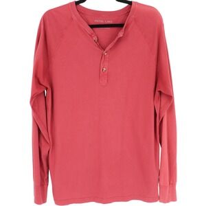 Pistol Lake Men's Long Sleeve Henley Organic Cotton Shirt Size L Red Casual